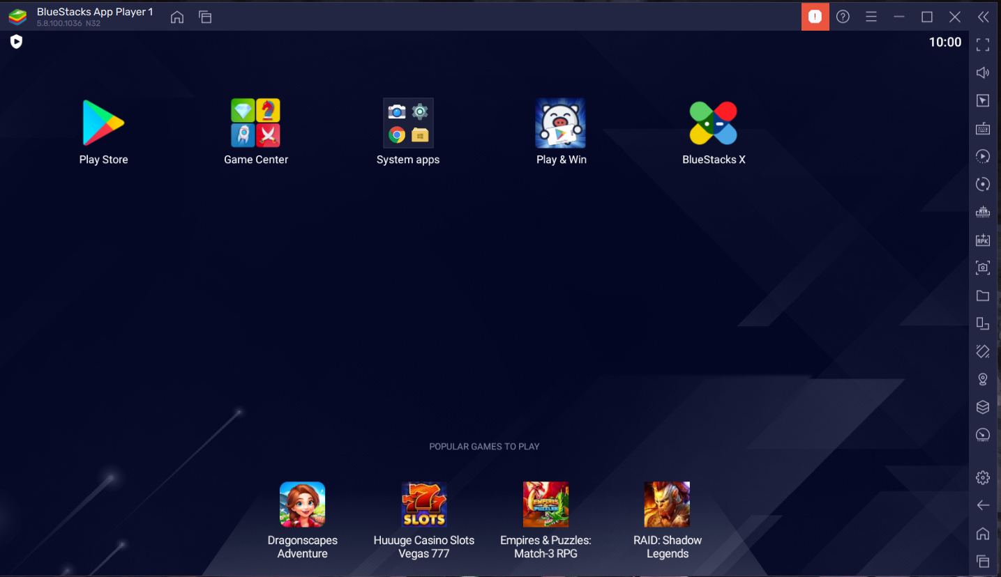 Home Page of Bluestacks Android Emulator